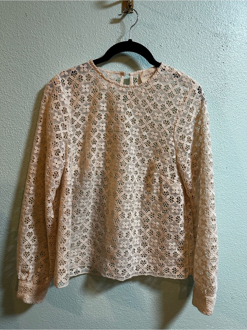 Sézane Cream Floral Lace Long Sleeve Blouse Top Size 36